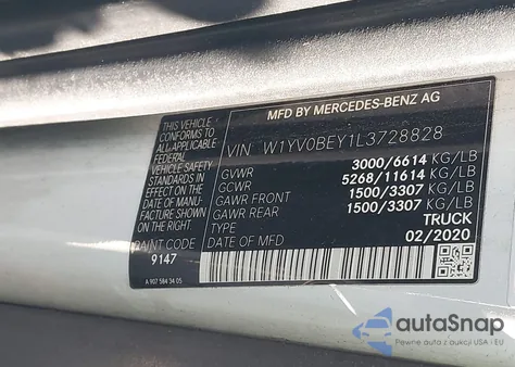 2020 Mercedes-Benz Metris z USA, uszkodzony, nr VIN W1YV0BEY1L3728828